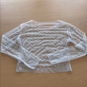 Amazon White Embellished Crop Blouse Long Sleeve